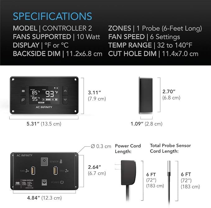 AC Infinity AIRPLATE T8, Quiet Cooling Dual-Fan System 6" with Thermostat Control, for Home Theater AV Cabinets - Image 7