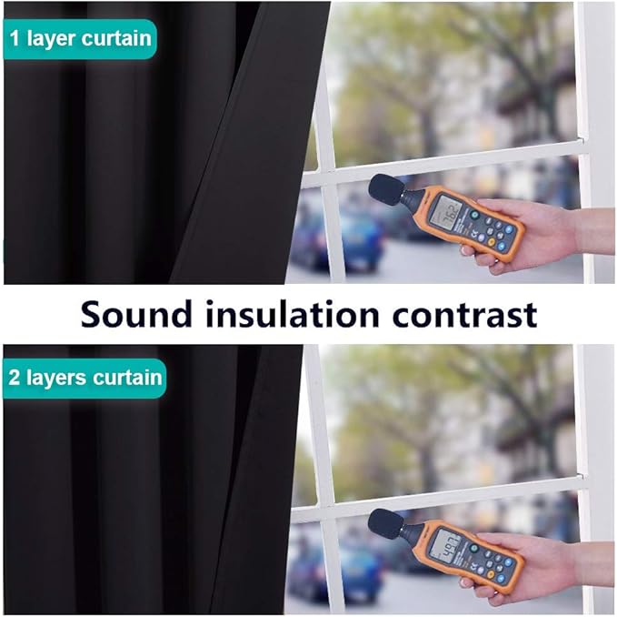 NICETOWN Complete 100% Blackout Curtain, Thermal Insulated & Energy Efficiency Window Drapery with Black Liner, Noise Reducing Short Curtain for Kids Room (Black, 42-inch W by 63-inch L, 1 Panel) - Image 3
