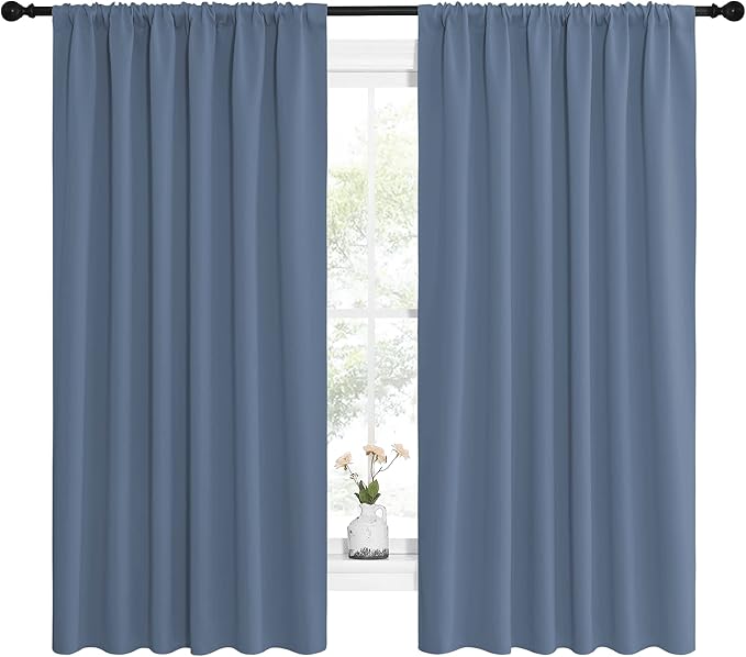 NICETOWN Blackout Curtains for Bedroom, Blackout Curtain Panels, Window Treatment Energy Saving Thermal Insulated Solid Rod Pocket Blackout Drapes/Draperies (Stone Blue, 1 Pair, 62 by 63-inch) - Image 2