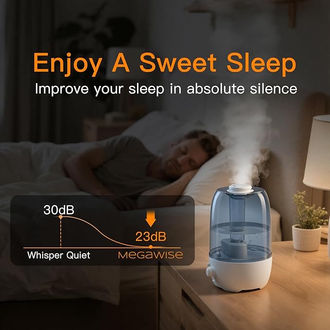 MEGAWISE Humidifier for Kid bedroom with 3.2L Large Capacity, No leakage Design Fine Mist Output Auto Shutoff, Essential Oil Safe Tank (Blue) - Image 4