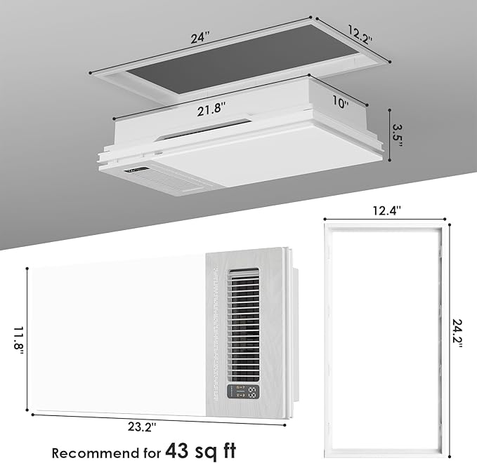 4 in 1 Bathroom Exhaust Fan with Light and Heater, 1900W Bathroom Heater Fan Light Combo, 180 CFM 1.0 Sone Ceiling Fan Remote Control Heater, Ventilation for Home, Bath, Hotel (Style 2) - Image 4