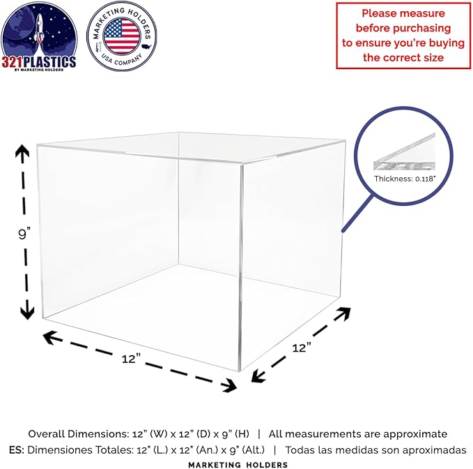 2 Pack Acrylic Display Riser Box with One Open Side Versatile 12" x 12" x 9" No LId Clear Dust Cover Retail Product Riser or Merchandise Storage Bin by Marketing Holders - Image 6