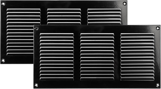 Vent Systems 12'' x 6'' Inch (Overall Dimensions) Black Metal Vent Duct Cover - 2 Pack - Louvered Rectangular Return Grill with Built in Mesh Screen - HVAC Ventilation Grille for Home Improvement by VentSystems