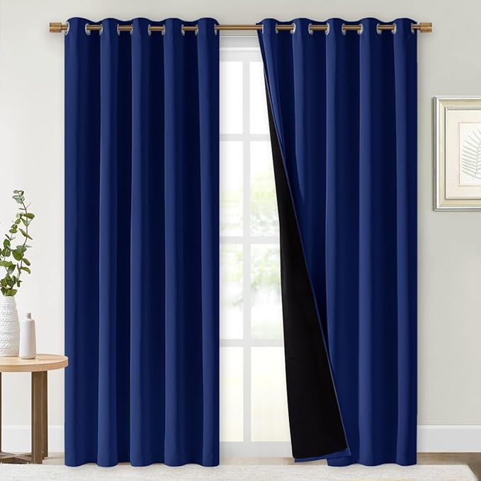 NICETOWN 100% Blackout Window Curtain Panels, Royal Blue, 2 PCs, 62" Wide Each Panel, Cold and Full Light Blocking Drapes with Black Liner for Nursery, 84 inches Drop Thermal Insulated Draperies by NICETOWN