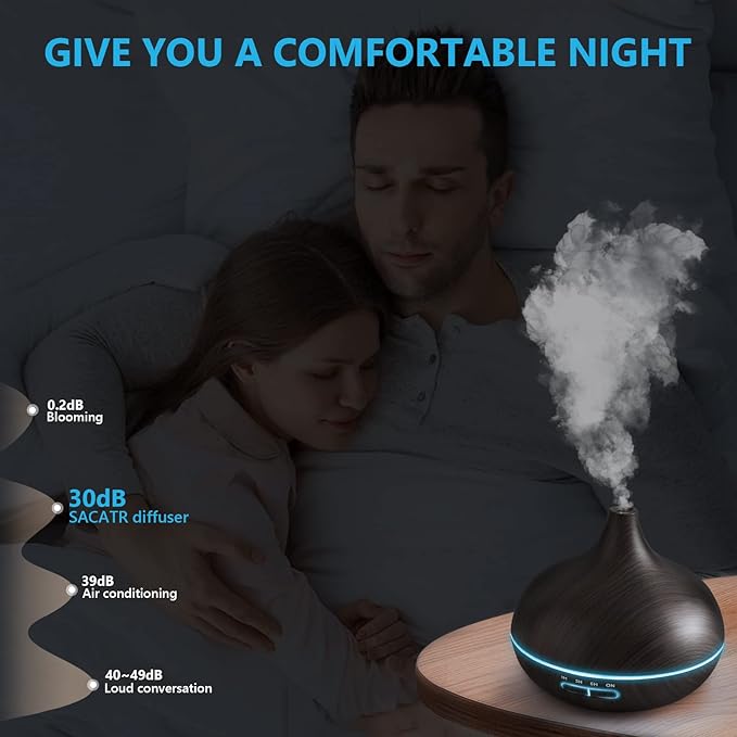 SACATR 550ml Oil Diffuser with 30x5 mL Essential Oils, Ultrasonic Technology, Remote Control for Home Office - Image 6