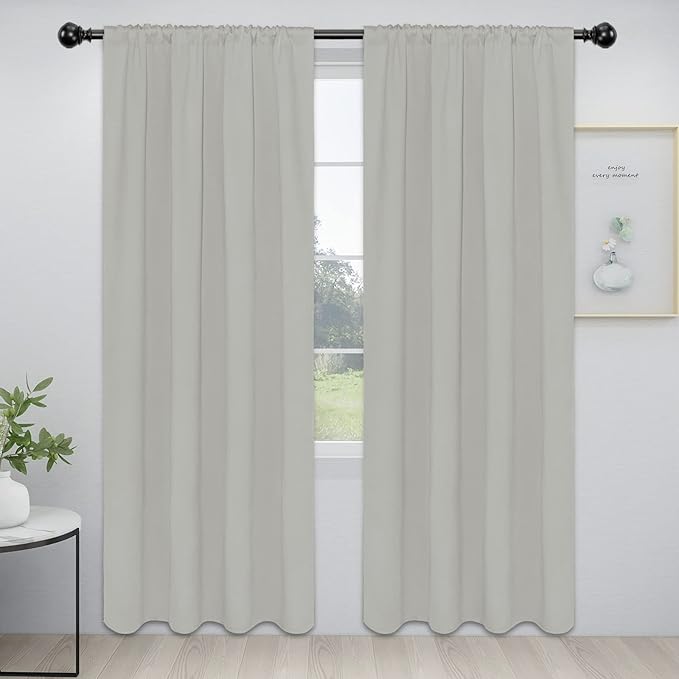 Easy-Going Rod Pocket Blackout Curtains for Bedroom, Room Darkening Window Curtains for Living Room, Thermal Insulated Noise Reduction Solid Window Drapes, 2 Panels(42x84 in, Greyish White) by Easy-Going