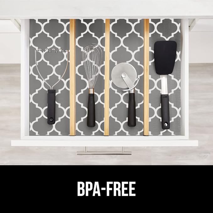 GORILLA GRIP DripGuard Shelf Liner, Non-Adhesive Drawer and Kitchen Cabinet Protector, Strong Grip Slip Resistant Underside, Smooth Surface Liners for Cabinets, Bathroom Closets, 12x240 In, White Gray - Image 6
