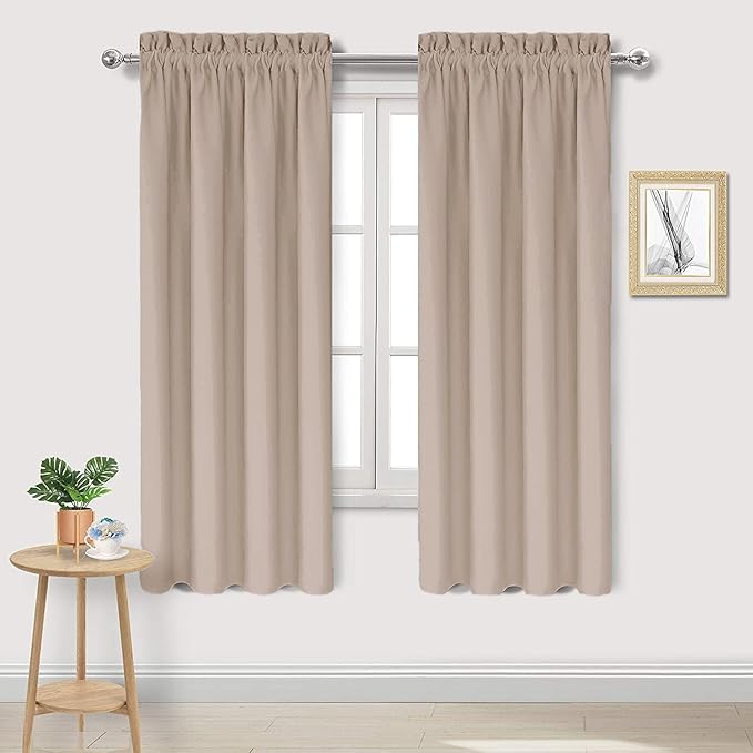 DWCN Blackout Curtains for Living Room Thermal Insulated, Energy Saving & Noise Reducing Bedroom Curtains, Camel, W 38x L 72 Inch, Set of 2 Rod Pocket Curtain Panels by DWCN