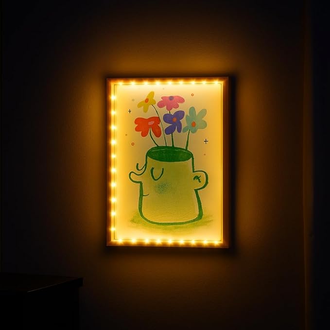 Artwork Shadow Box with LED Light Dimmable Changeable Picture Display & Storage Frame Wall-mounted & Tabletop Dried Flowers Display Frame(Sunflower) by LuxRound