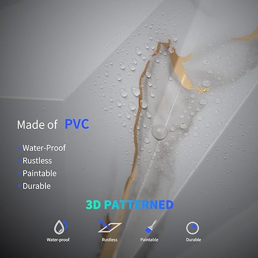 Art3dwallpanels 33 Pack 3D Wall Panel Diamond for Interior Wall Décor, PVC Textured Wall Panels, 12''x12'' Cover 32.Sq.Ft. Gold Veined White - Image 3