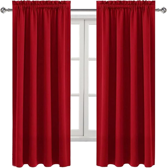 DWCN Red Room Darkening Blackout Curtains - Rod Pocket Thermal Insulated Privacy Energy Saving Window Curtain Drapes 42x 72 inch Length, Set of 2 Bedroom Living Room Curtains - Image 9