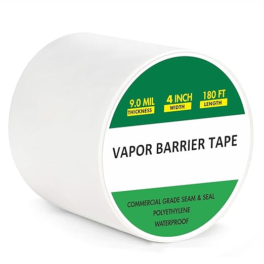 Vapor Barrier Tape, 4" x 180’ PE 9 Mil White Polyethylene Tape, Moisture Barrier Seal and Seam, Insulation Tape Waterproofing & Great for Crawl Spaces Vapor Barrier, Marine Use (1) by SUNSHORE