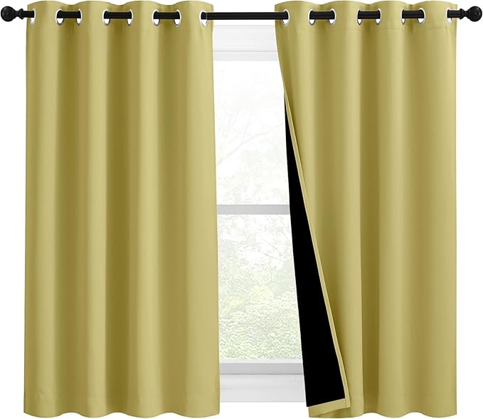 NICETOWN 100% Blackout Blinds, Set of 2, 46 inches x 45 inches, Laundry Room Decor Window Treatment Curtains for Large Patio Sliding Door, Thermal Insulated Paler Yellow Curtains for Bedroom by NICETOWN