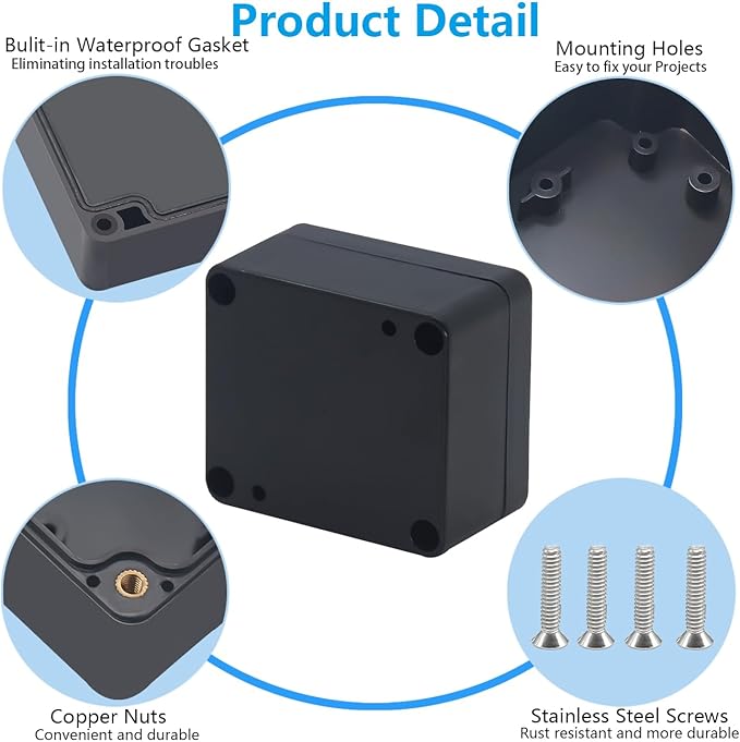Project Box, Project Boxes Plastic Electric Project Case Junction Box Power Case for Electronic Project, Black 2.5x2.3x1.38inch (63 x 58 x 35 mm) - Image 7