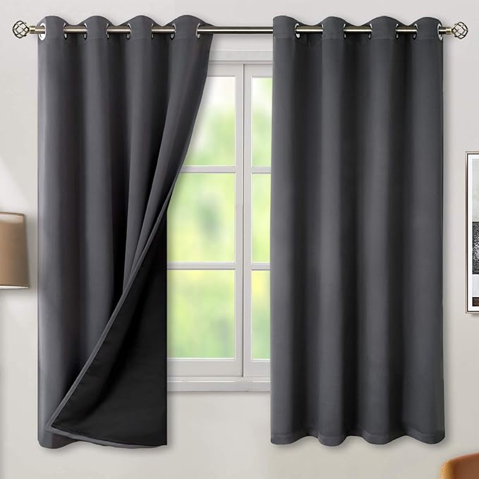 BGment Thermal Insulated 100% Blackout Curtains for Bedroom with Black Liner, Double Layer Full Room Darkening Noise Reducing Grommet Curtain (52 x 63 Inch, Dark Grey, 2 Panels) by BGment