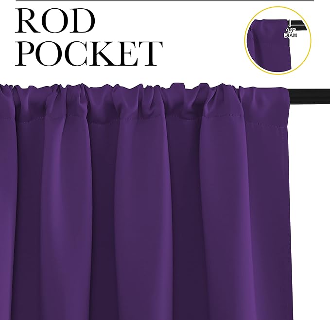 NICETOWN 2 Panels Blackout Curtains, Rod Pocket Thermal Insulated Drapes for Kitchen, Heavy Duty Small Window Treatment for Dorm Room, Studio Apartment, Basement (Royal Purple, W42 x L30) - Image 2
