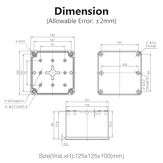 LeMotech Junction Box IP67 Waterproof Dustproof ABS Plastic Project Box for Electrical Outdoor Enclosure Gray 4.9 x 4.9 x 3.9 inch (125 x 125 x 100 mm),2 Pack - Image 6