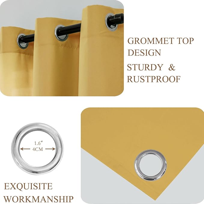 L.Z.E Light Filtering Curtains 72 Inch Length 2 Panels Set Gold Privacy Non-See-Through Semi Sheer Curtains for Living Room Bedroom Nursery Grommet Top Solid Window Panels (55" W x 72" L) - Image 4