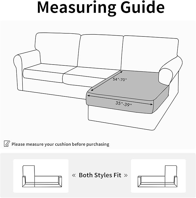 Easy-Going Stretch Sectional Couch Covers 1 Piece Chaise Lounge Slipcover L Shape Separate Cushion Couch Seat Chaise Cover for Both Left/Right Sectional Couch Black - Image 2