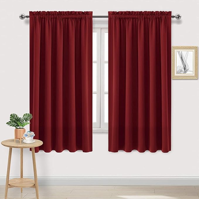 DWCN Burgundy Room Darkening Blackout Curtains - Thermal Insulated Privacy Energy Saving Window Curtain Drapes 42 x 63 inch Length, Set of 2 Bedroom Living Room Curtains by DWCN