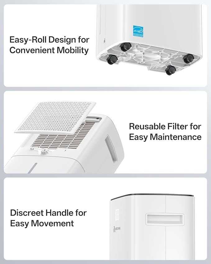 Dehumidifier for Basement, 52 Pints Dehumidifiers for Bedroom Bathroom Large Room Home, 4500 Sq.Ft Dehumidifier with Drain Hose, 2025 Energy Star Certificate, Humidity Control, 24H-Timer, Auto Defrost - Image 8