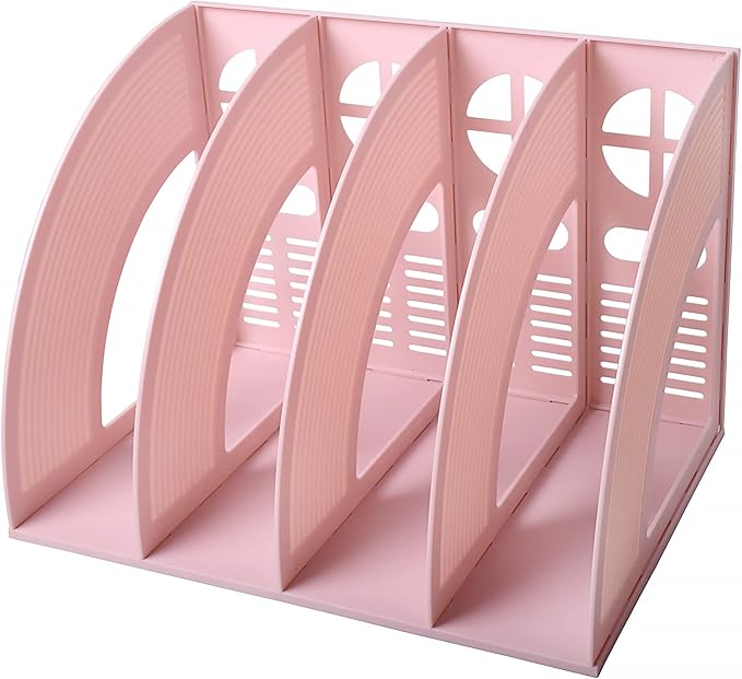 Marte Vanci Magazine File Holder, Binder Holder with 4 Vertical Compartments, Desktop Folder Organizer File Sorter Dividers for Book, Document Storage Home School Office Supply (Pink) by MarteVanci
