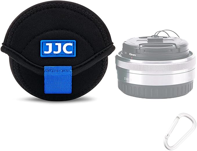 JJC Water Resistant Neoprene Camera Lens Pouch Case, Fold-Over Lens Bag for Mirrorless Lenses Up to 2.4 x 1.6 (D X H) for Canon EF-M 22mm f/2, Sony E PZ 16-50mm f/3.5-5.6, Fujifilm XF27 f/2.8 etc. by JJC