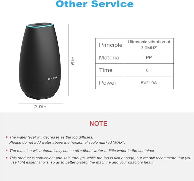 SOICARE Car Diffuser for Essential Oils, Small Portable Car Essential Oil Diffuser with Built-in USB Cable, Mini Aromatherapy Air Scent Humidifier Diffuser for Travel/Office/Home (Elegant Black) - Image 6