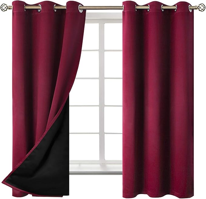 BGment Thermal Insulated 100% Blackout Curtains for Bedroom with Black Liner, Double Layer Full Room Darkening Noise Reducing Grommet Curtain (42 x 63 Inch, Burgundy Red, 2 Panels) - Image 8