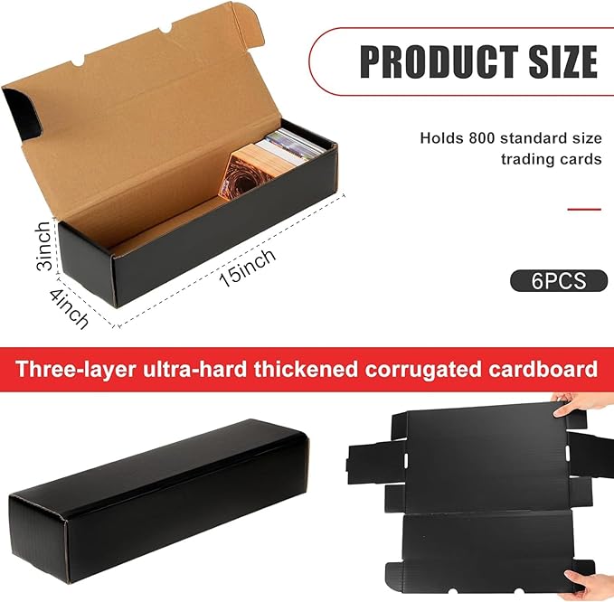 Yexiya 6 Pcs 800 Count Storage Box Card Holders, Trading Cards Sports Collector Boxes Organizer for Baseball Football Sports, and Playing, Cardboard, Game, Black - Image 2