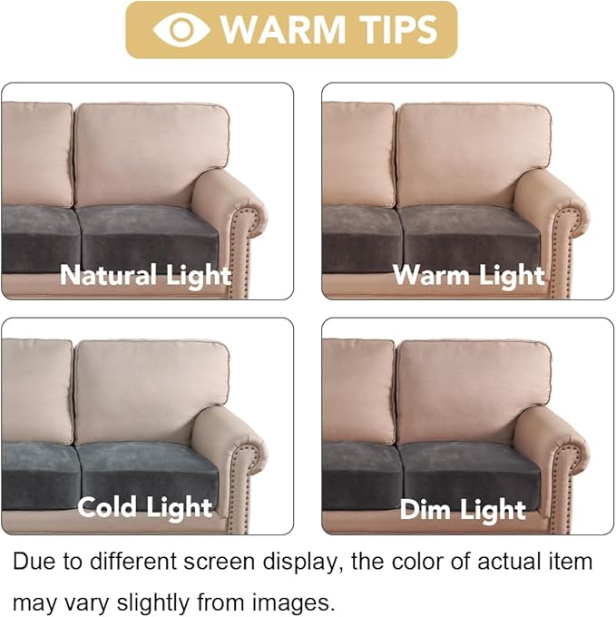 H.VERSAILTEX Velvet Stretch Couch Cushion Cover Plush Cushion Slipcover for Chair Loveseat Sofa Cushion Furniture Protector Seat Cushion Sofa Cover (2 Piece Large Sofa Cushion Covers, Grey) - Image 6