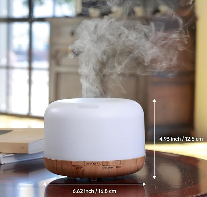 500ml Home/Office Aroma Diffuser, Essential & Fragrant Oil Vaporizer with Multi-Color Lighting for Night Stand, Desk, Table, Remote Control, Timer & Auto-Off Switch, Brown, Premium - Image 2