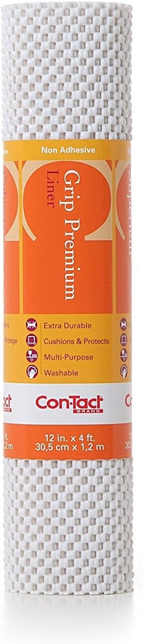 Con-Tact Brand Grip Premium Shelf Liner, Thick and Non-Adhesive Drawer Liner, Multi-Purpose and Easy to Use, 12" x 4', White, Pack of 1 by Kittrich+%28Home%29