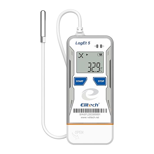 Elitech USB Digital Data Logger Temperature Humidity External Probe Reusable Recorder with Shadow Data 32000 Points, Auto PDF/CSV Report, for Windows/MacOS, Refrigerator Thermometer LogEt5THE, Blue by Elitech