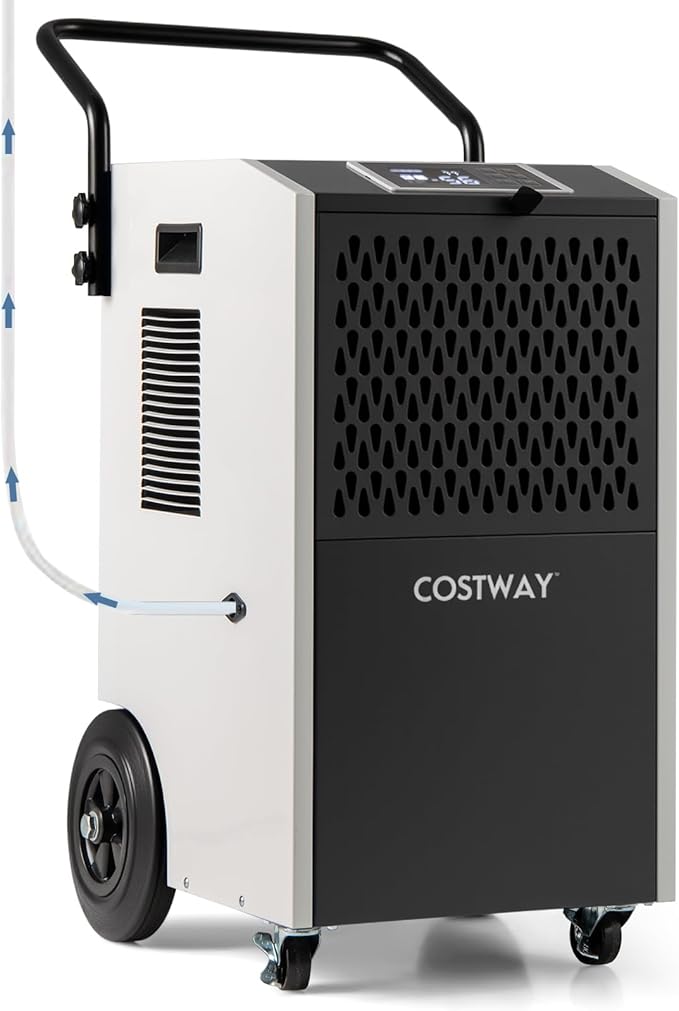 COSTWAY 154 Pints Commercial Dehumidifier with Pump, Portable Industrial Heavy Duty Large Dehumidifier with Drain Hoses for Basements, Job Sites (White) by COSTWAY