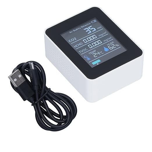 Air Quality Monitor Real Time Smart Display with Clear Alarm, Portable Detector for Office and Home, ABS Material, White by EIMSOAH