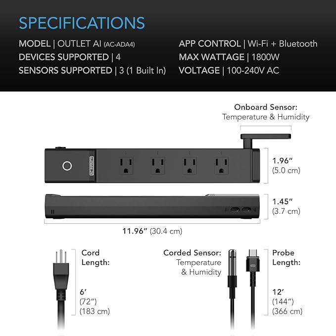 AC Infinity Outlet AI, Environment Controller, Smart WiFi Power Strip, Dual-Zone Temperature Humidity, Individual Control 4 Plugs, AI Targeting, Thermostat Greenhouse Aquarium Terrarium Home, 1800W - Image 7
