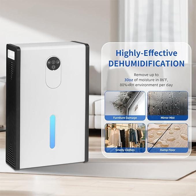 Dehumidifier for 1076 sq.ft,Quiet Portable Moisture Absorber with Auto Shut Off,Auto Defrost,72 OZ Water Tank,Drain Hose,7 Color LED Light,Sleep Mode for Basement Home Bedroom Bathroom RV - Image 3
