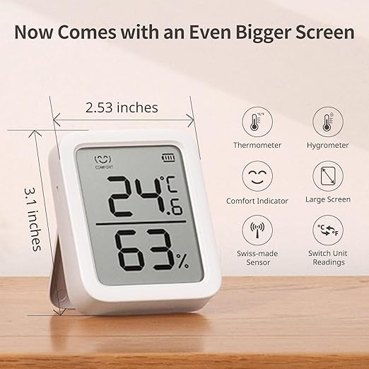 SwitchBot Thermometer Hygrometer, Bluetooth Indoor Humidity Meter for Home, Temperature Sensor with App Control, Large LCD Display, Notification Alerts, 2-Year Data Storage Export - Image 3