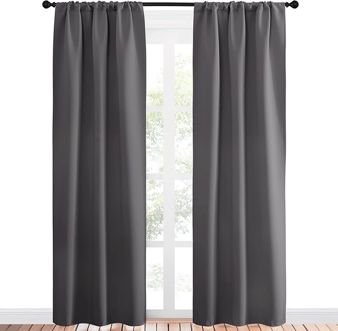 NICETOWN Grey Window Curtains for Bedroom - Home Decoration Thermal Insulated Rod Pocket Blackout Blinds & Drapes for Small Windows (Gray, 2 Panels, W34 x L84 -Inch) - Image 2