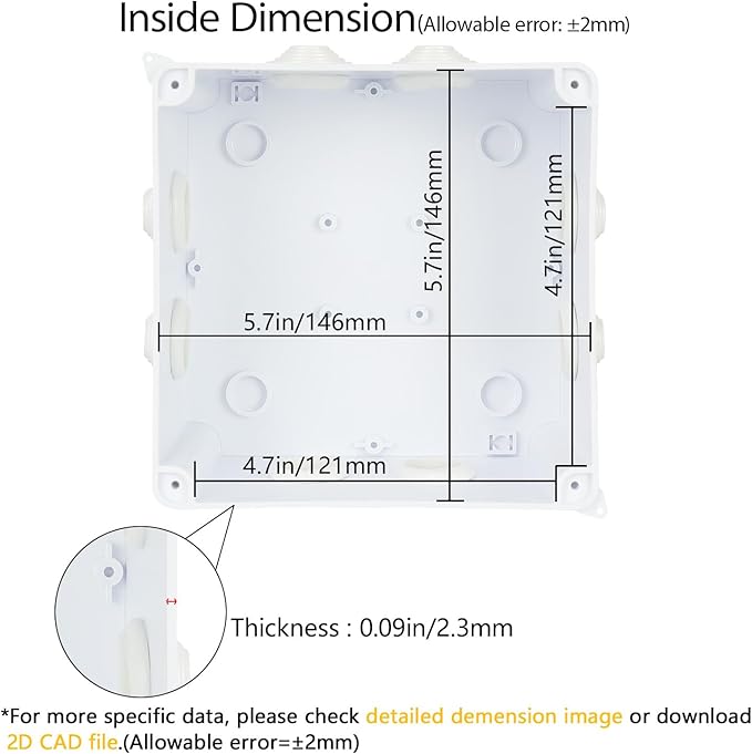 LeMotech Junction Box, ABS Plastic IP65 Waterproof and Dustproof, Universal Electrical Enclosure, Outdoor and Indoor Project Box 5.9X 5.9X 3.9 inch (150 x 150 x 100 mm) - Image 3