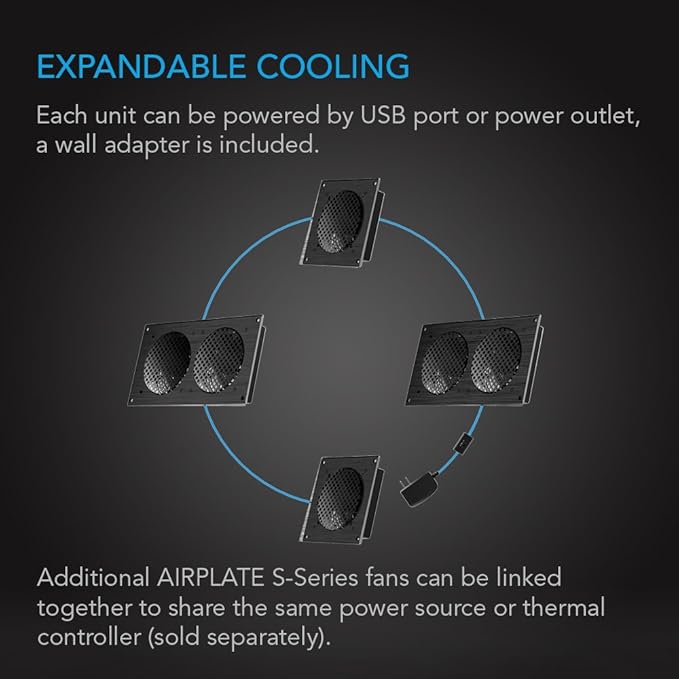 AC Infinity AIRPLATE S7, Quiet Cooling Fan System 12" with Speed Control, for Home Theater AV Cabinets (Pack of 2) - Image 5