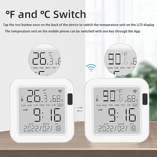 WiFi Temperature Humidity Monitor: Upgraded Smart Temperature and Humidity Sensor with Large Backlit LCD Screen & App Alerts, Indoor Thermometer Hygrometer Compatible with Alexa Google Assistant - Image 4