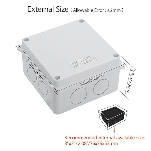 LeMotech Junction Box, Electrical Box IP65 Water Resistant Dustproof ABS Plastic Project Enclosure for Electronics White, External Size 3.9 x 3.9 x 2.8 inch - Image 2