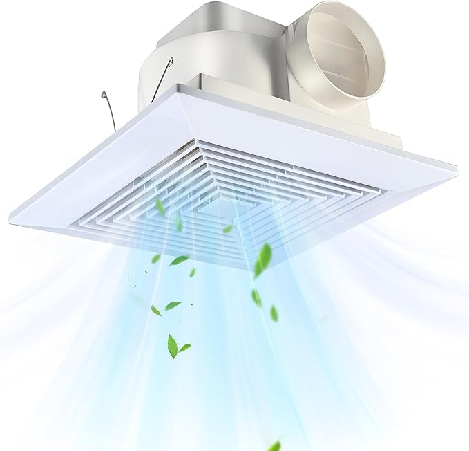 FEITON 110 CFM Bathroom Fan Exhaust Fan Ceiling Mount, 30W, 110V, 1.0 Sones, Square Quiet Ventilation, 4-in Duct, 8.8" x 8.8" Mounting Hole by FEITON
