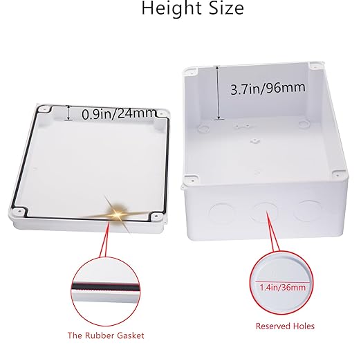Junction Box, Reserved Holes Electrical Boxes Waterproof IP65 ABS Plastic Electrical Power Cord Enclosure Project Box White 10 x 7.9 x 4.7 inch(255x200x120mm) - Image 4