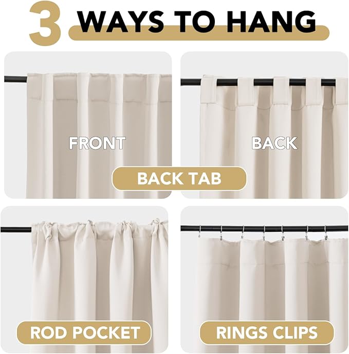 H.VERSAILTEX Blackout Curtains Thermal Insulated Window Treatment Panels Room Darkening Blackout Drapes for Living Room Back Tab/Rod Pocket Bedroom Draperies (2 Panels, Natural, 52 x 54 Inch) - Image 4