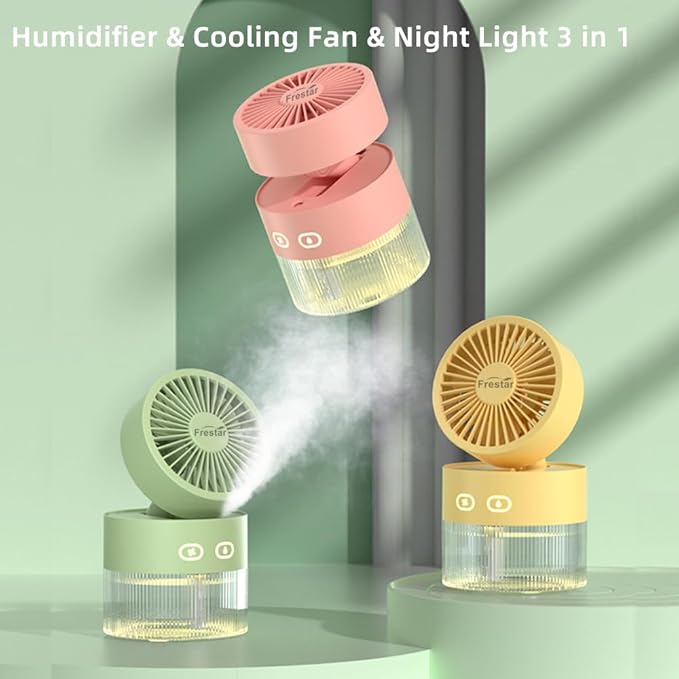 Personal Cooling Fan and Small Air Humidifier 350ml with LED Night Light, Desktop USB Charging Humidifier and Fan 3 in 1 for Office and Small Room, No Battery (Green) - Image 6