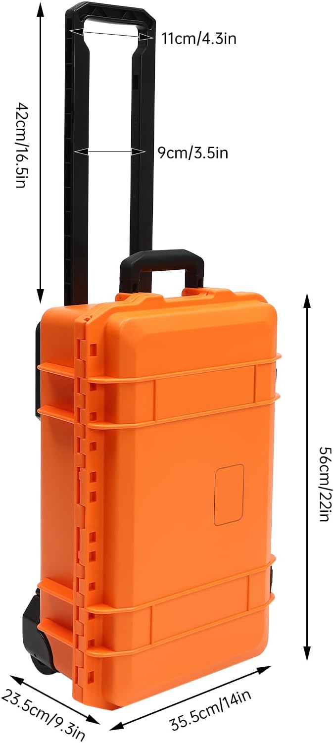 22" Weatherproof Hard Case Rolling Waterproof Case Dry Box with Foam Protective Cases Shockproof Hard Travel Cases For Cameras Lenses Electronic Equipment (Orange) - Image 2