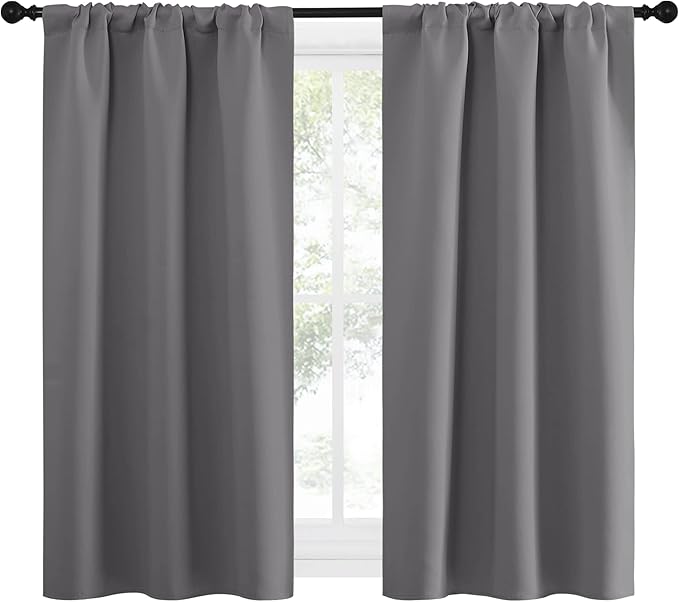 NICETOWN Grey Window Curtains for Bedroom - Home Decoration Thermal Insulated Rod Pocket Blackout Blinds & Drapes for Small Windows (Gray, 2 Panels, W34 x L54 -Inch) - Image 4